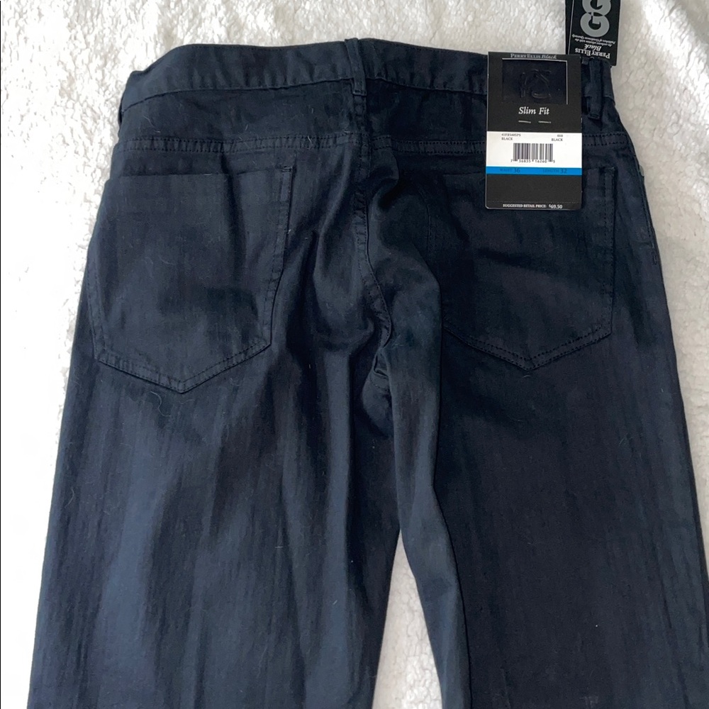 NWT Perry Ellis Slim Fit Black Men's Jeans.  36x32. - Picture 8 of 13